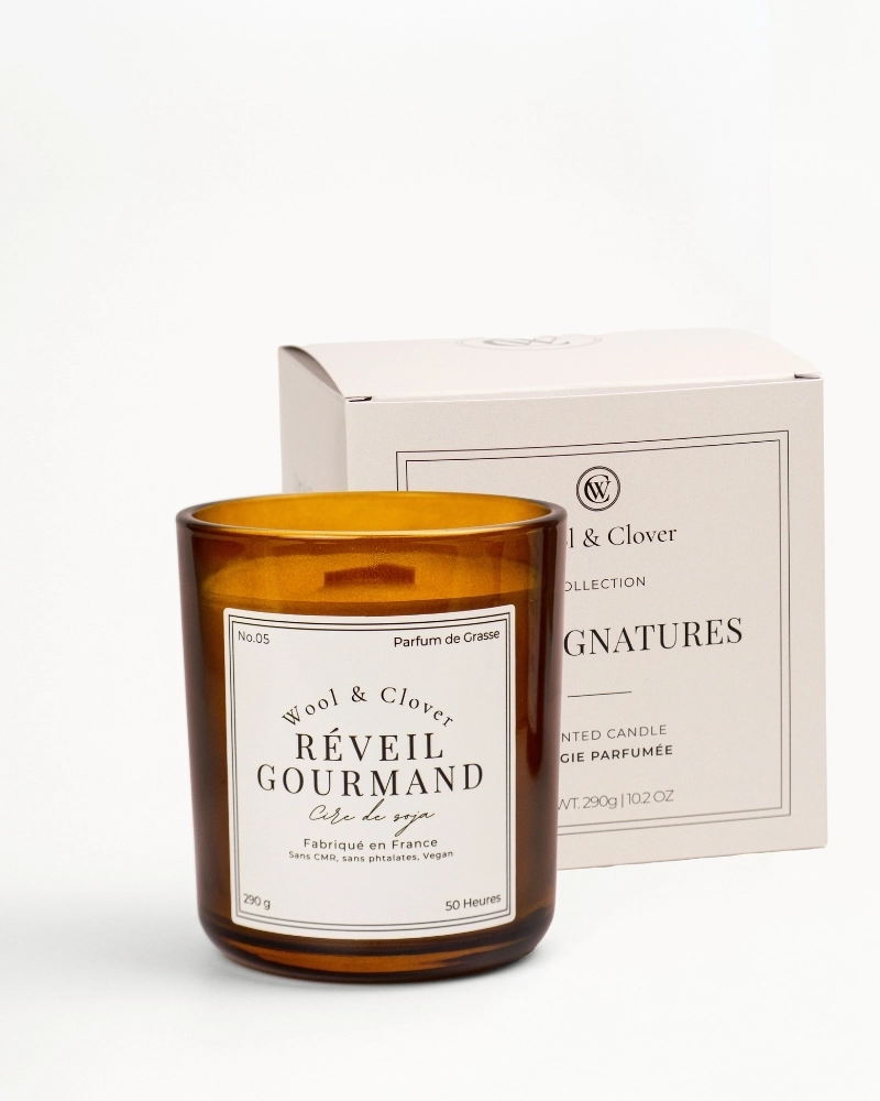 Bougie Réveil Gourmand - Parfum Pain au Chocolat | Wool & Clover